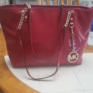 Michael Kors Glossy Red Tote with Gold Accents